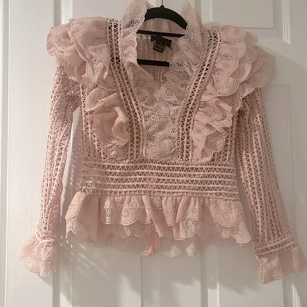 GRACIA  Pink Ruffle Crochet Top size small
